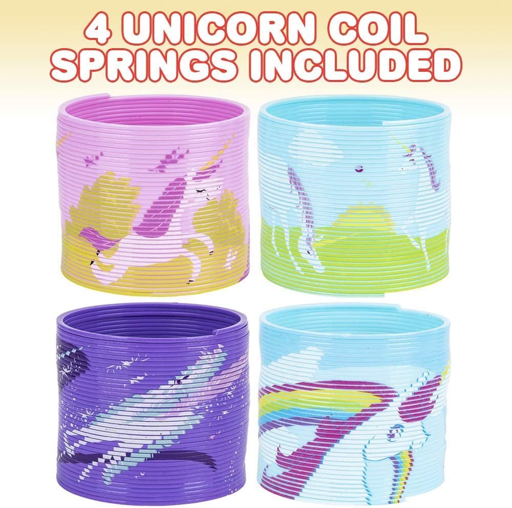 Unicorn Coil Springs, Set of 4, Coil Springs in Assorted Colors and Magical Unicorn Designs, Fun Birthday Party Favors for Kids, Goodie Bag Fillers for Boys and Girls