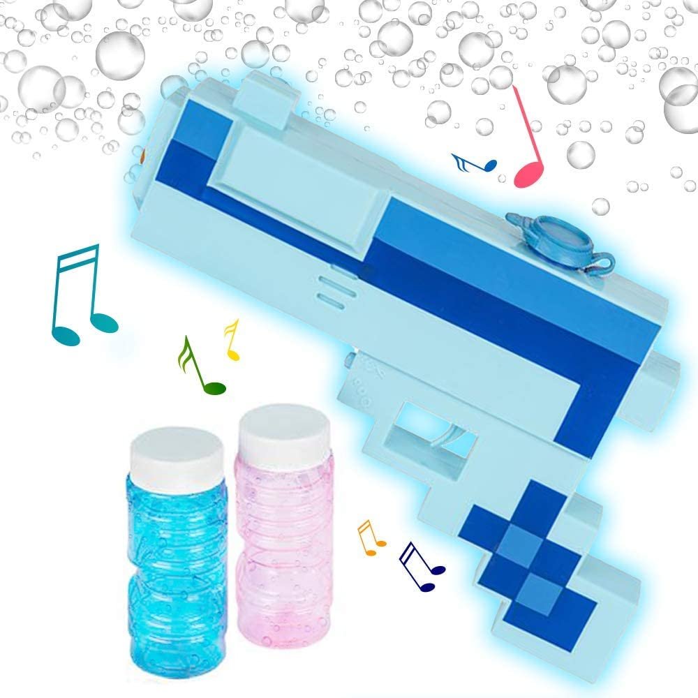 Pixel Bubble Blaster Toy Gun with Light and Sound Effects, 2 Bottles o ...