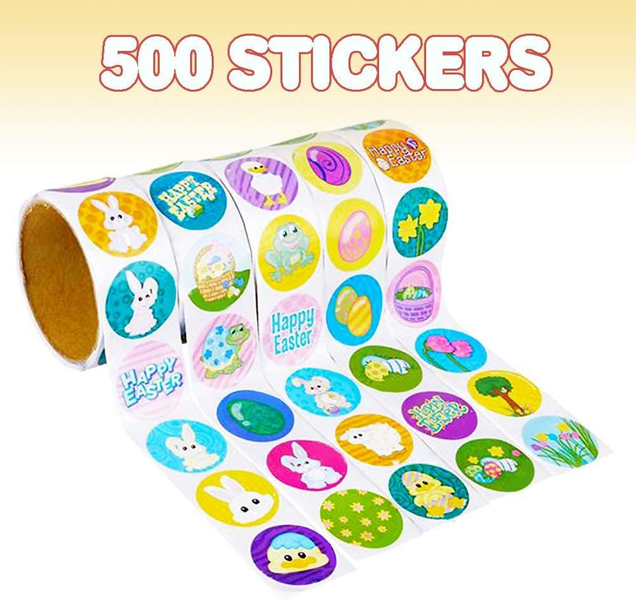 Easter Sticker Roll Assortment - 5 Rolls with 500 Stickers Total - Assorted Vibrant Designs and Colors - Cute Holiday Decorations, Easter Party Favors, for Boys and Girls Ages 3+