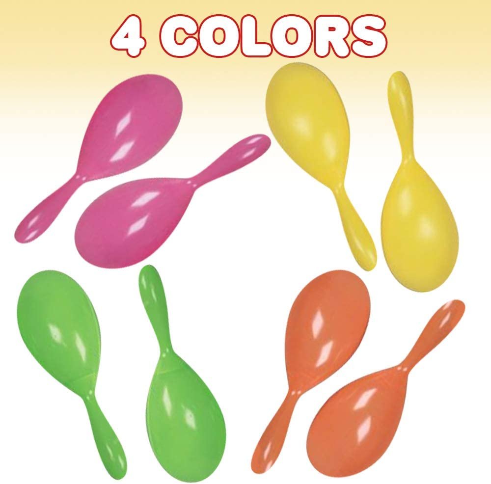 ArtCreativity 7.5 Inch Plastic Maracas for Kids, 4 Pairs, Neon Music Hand Shakers, Fun Noise Makers and Toy Musical Instruments, Birthday Party Favors, Fiesta Decorations, Goodie Bag Fillers