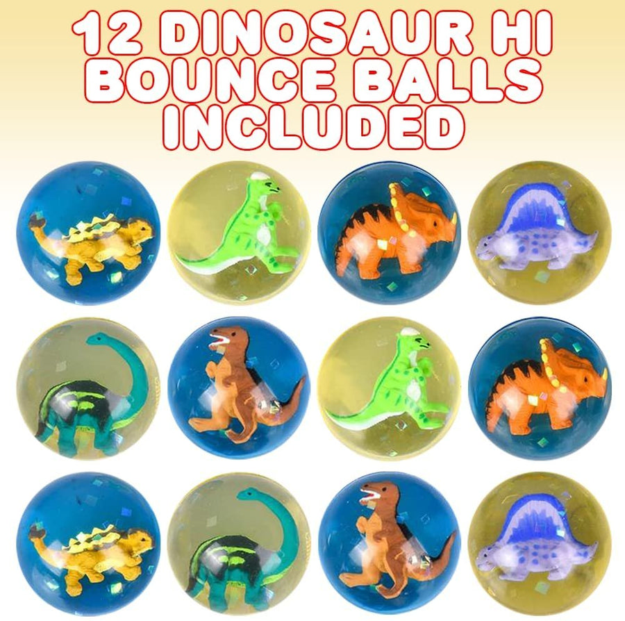 High Bounce Balls with 3D Dinosaur Inside, Set of 12, Din High Bounce Balls for Kids, Outdoor Toys for Encouraging Active Play, Dinosaur Party Favors & Pinata Stuffers for Boys and Girls