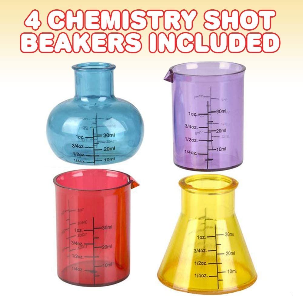 ArtCreativity Chemistry Glass Set, 4 Plastic Laboratory Glasses, Funny Scientific Gifts for Adults, Cool Chemistry Graduation Gag Gift, Unique Drinking Gifts for Men and Women