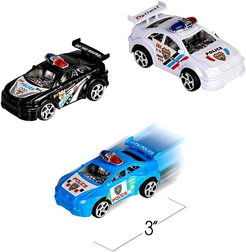 Pullback Mini Police Toy Cars for Kids, Set of 12, Pull Back Racers in Assorted Colors, Police Birthday Party Favors for Boys and Girls, Goodie Bag Fillers, Small Game Prizes
