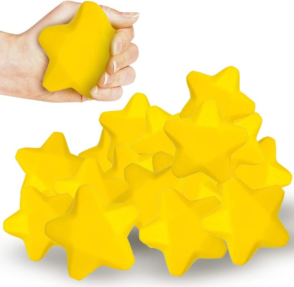 Stress Stars for Kids and Adults - Pack of 12 - 3" Spongy Squeeze Toys for Anxiety Relief - Fun Birthday Party Favors and Goodie Bag Fillers for Boys and Girls