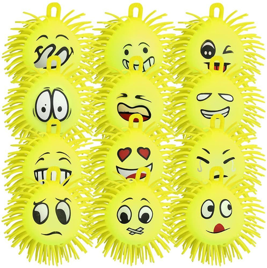 Light Up Emoticon Spiky Puffer Balls, Pack of 12, Soft Squeeze Stress Relief Fidget Toys for Kids and Adults, Calming Squeezy Sensory Balls for Autistic Children, Birthday Party Favors