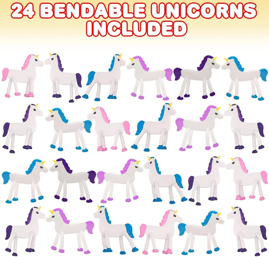 Bendable Unicorns, Set of 24, Flexible Unicorn Figurines, Stress Relief Fidget Toys, Piñata Fillers, Birthday Party Favors, Goodie Bag Stuffers for Kids