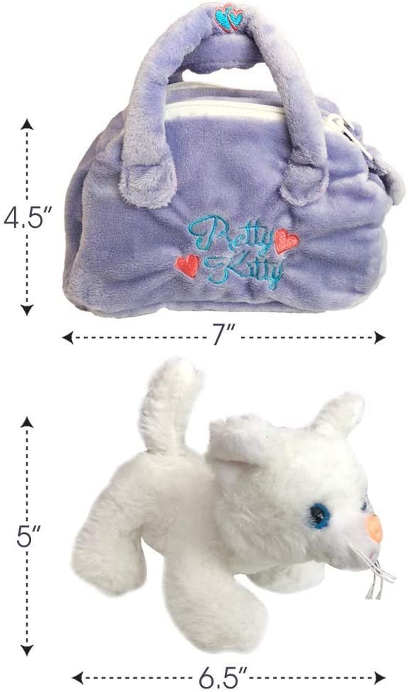 Plush Kitten in Purse Toy for Kids, Pretend Play Kitty Carrier Toy with Cat Stuffed Animal and Cute Bag, Super-Soft Cat Purse, Best Birthday Gift for Girls and Boys