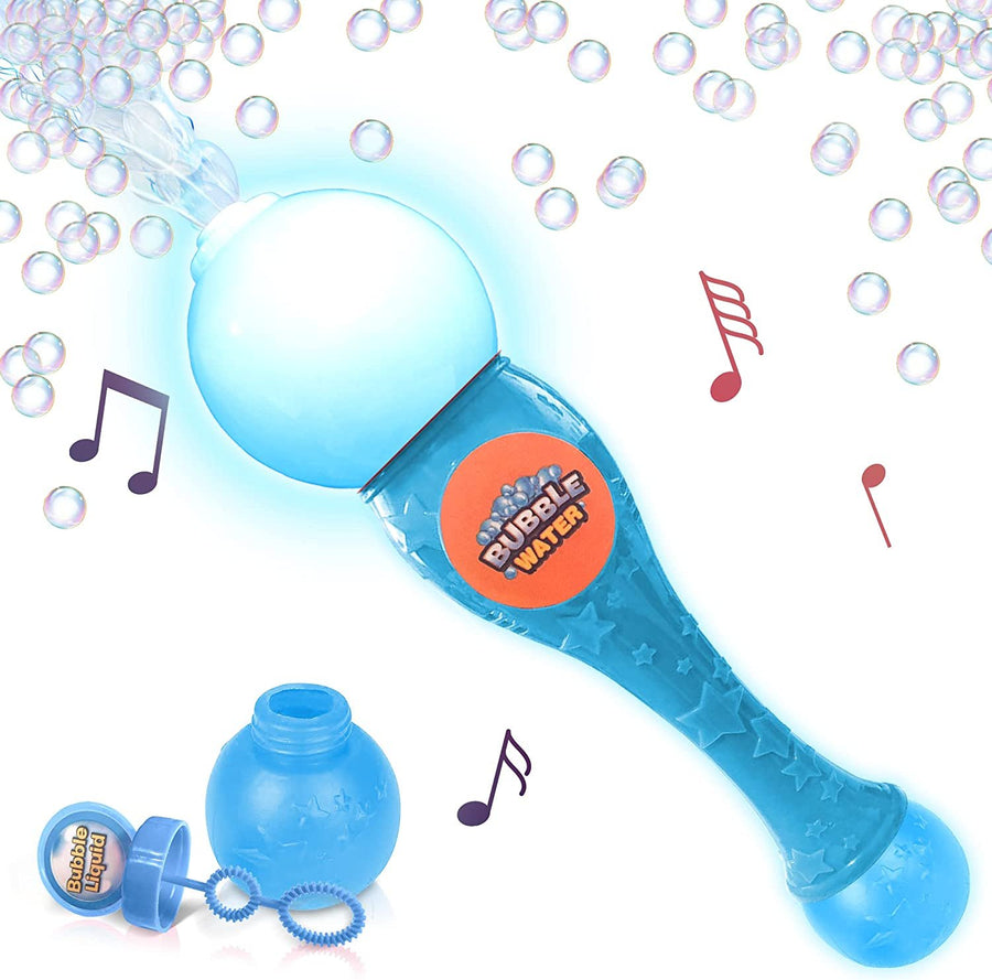 ArtCreativity Light Up Bubble Blower Wand, 13.5 Inch Illuminating Bubble Blower Wand with Thrilling LED & Sound Effect for Kids, Bubble Fluid & Batteries Included, Great Gift Idea, Party Favor – Blue