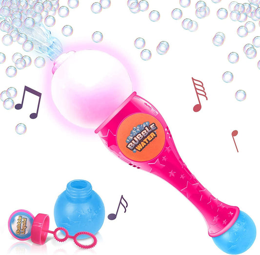 ArtCreativity Light Up Bubble Blower Wand, 13.5 Inch Illuminating Bubble Blower Wand with Thrilling LED & Sound Effect for Kids, Bubble Fluid & Batteries Included, Great Gift Idea, Party Favor - Pink