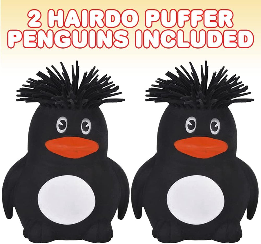 Hairdo Penguin Puffers, Set of 2, Fidget Toys for Kids with Soft Rubbery Spikes, Stress Relief Toys, Party Favors, Goodie Bag Fillers for Boys and Girls