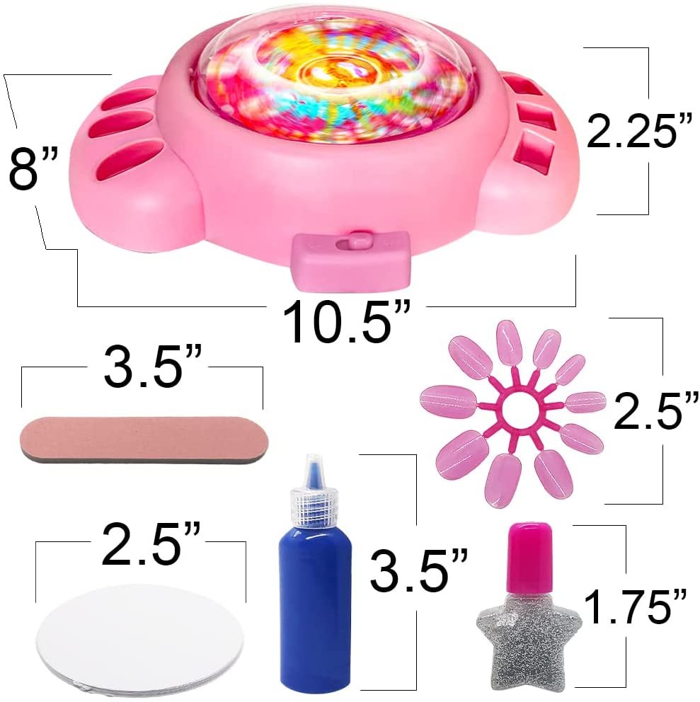 Swirl Painting Kit with Bonus Nail Accessories, Includes Paint, Glitter Glue, Nail Sticker Sheets, and More, Spin Art Machine Set for Kids, Great Gift Idea for Girls