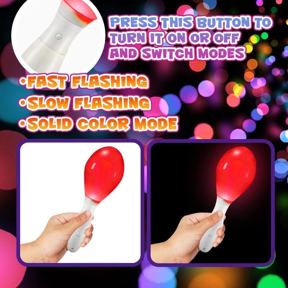 Light-Up Color Changing Maracas, Pack of 3, Flashing LED Music Hand Shakers, Fun Noise Makers and Toy Musical Instruments, Birthday Party Favors, Goodie Bag Fillers for Kids