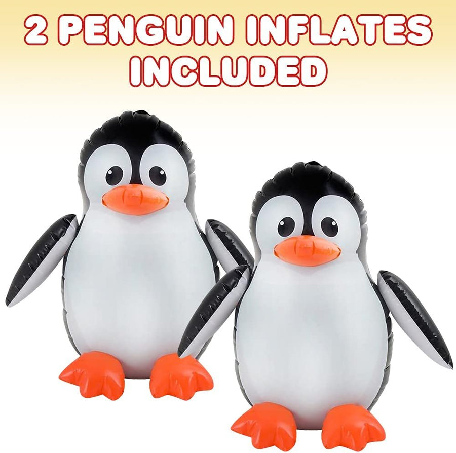 Inflatable Penguins, Set of 2, Blow-Up Penguin Inflates for Birthday Party Favors, Party Decorations and Supplies, Pool Party Float, and Game Prize for Kids