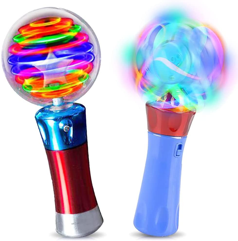 LED Wands for Kids, Set of 2, Includes 1 Light Up Orbiter Spinning Wand and 1 Light Up Magic Ball Wand, Flashing LED Wands for Boys and Girls with Thrilling Colors, Batteries Included