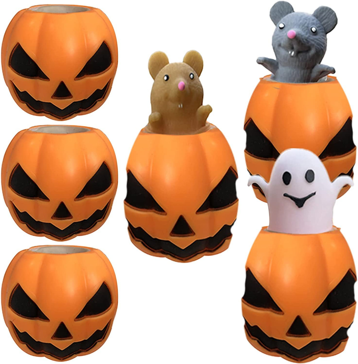 Halloween Squeeze Pop-Out Toys, Set of 6, Halloween Stress Relief Toys for Kids with Pop-Out Characters, Great as Non-Candy Halloween Treats, Trick or Treat Supplies, and Prank Toys