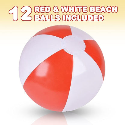 ArtCreativity Red & White Beach Balls for Kids, Pack of 12, Inflatable Summer Toys for Boys and Girls, Decorations for Hawaiian, Beach, and Pool Party, Beach Ball Party Favors