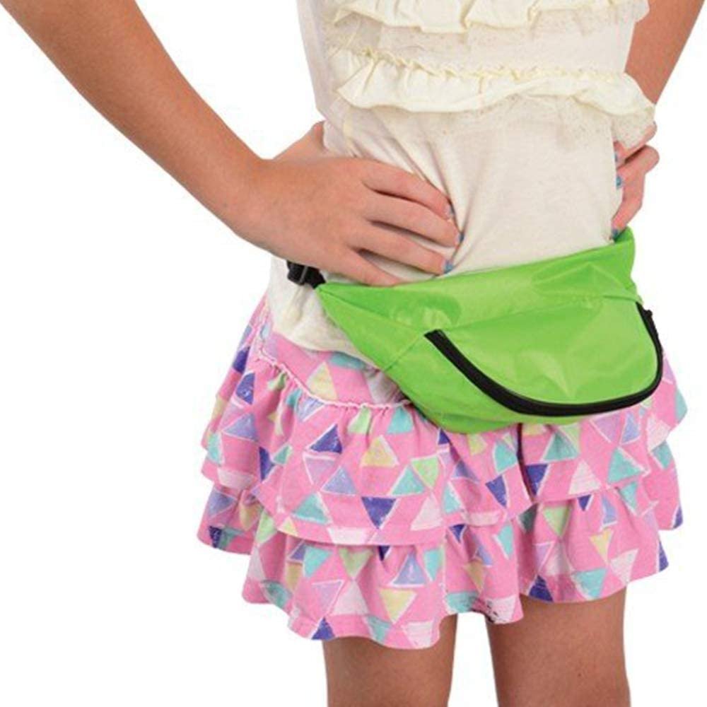 Neon Fanny Packs for Kids, Set of 4, Colorful Waist Bags with Single Zippered Pocket and Adjustable Strap, Neon Party Supplies, 80’s and 90’s Costume Accessories