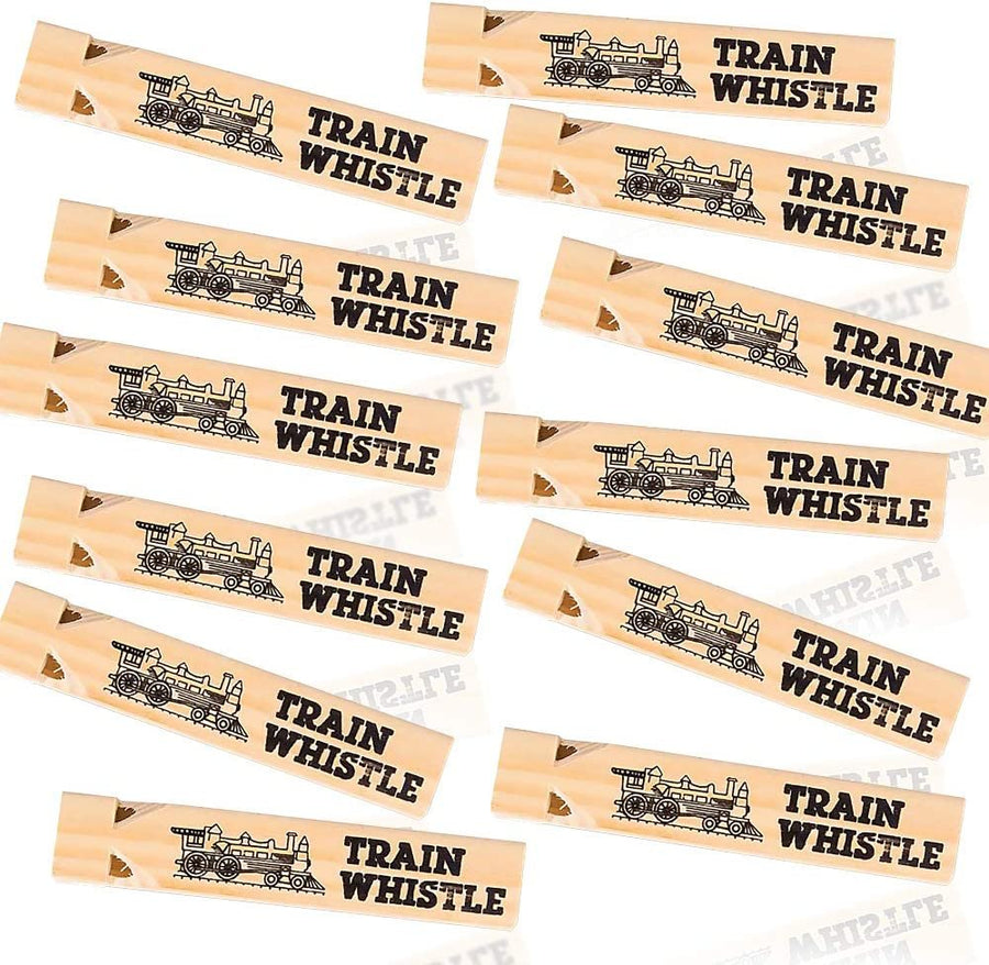 5.75" Wooden Train Whistle Set - Pack of 12 - Toy Wood Whistles - Fun Train Birthday Party Supplies, Cool Favors, Conductor Prop, Contest or Carnival Prize for Boys and Girls…