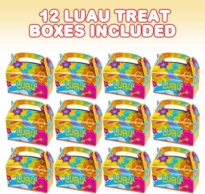 ArtCreativity Luau Treat Boxes for Candy, Cookies and Party Favors - Pack of 12 Cookie Boxes, Cute Cardboard Boxes with Handles for Birthday Party Favors, Holiday Goodies