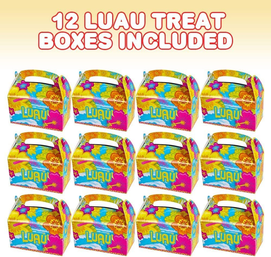 Luau Treat Boxes for Candy, Cookies and Party Favors - Pack of 12 Cookie Boxes, Cute Cardboard Boxes with Handles for Birthday Party Favors, Holiday Goodies