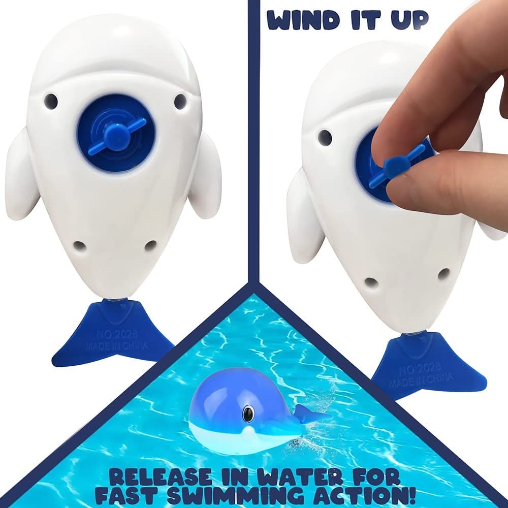 Wind Up Whale Toys for Kids, Set of 3, Swimming Water Toys, Fun Bathtub Toys for Kids, Underwater Party Favors for Boys and Girls, Unique Goodie Bag Fillers