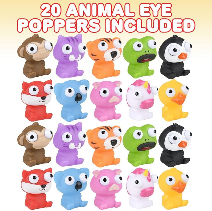 Squeezy Stress Relief Toy Animal with Pop Out Eyes for Kids, Set of 20