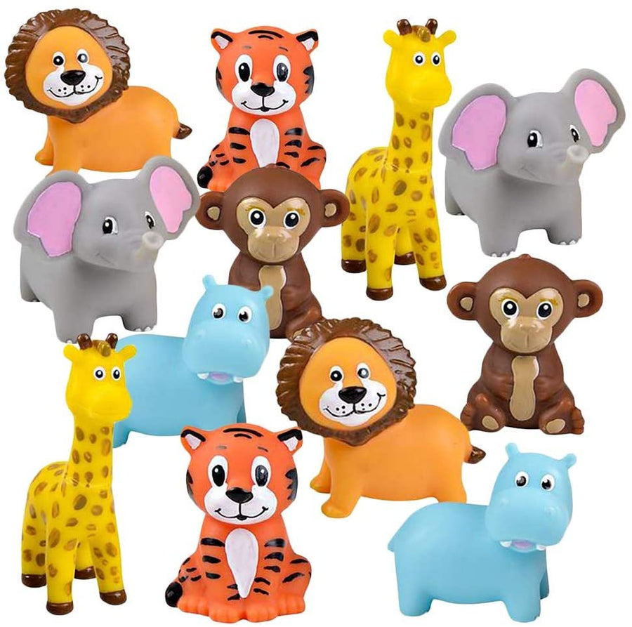 12 Squeezy Zoo Animals, Squeezable Safari Toy Squirts for Kids