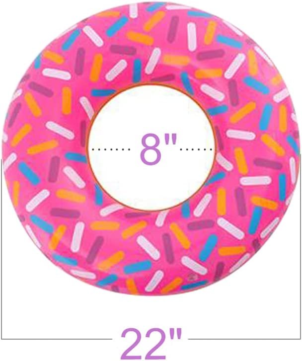 22" Donut Tube Inflates, Set of 2, Colorful Inflatable Donut Tubes in Assorted Designs, Donut Birthday Party Decorations Supplies, Durable Water Pool Toys for Kids, Fun Donut Party Favors