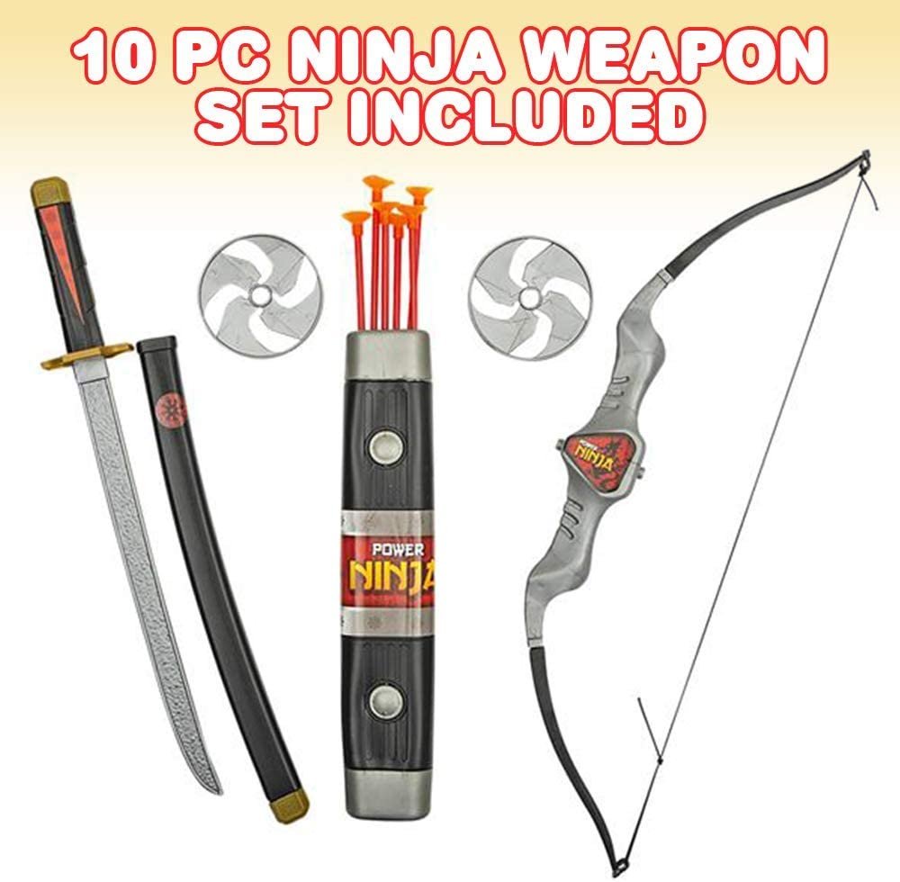 Ninja Toys Weapon Kit for Kids, 10 Piece Set, Includes Sword, Bow, Arrows, Quiver, and Throwing Stars, Ninja Costume Accessories for Boys and Girls, Great Gift Idea