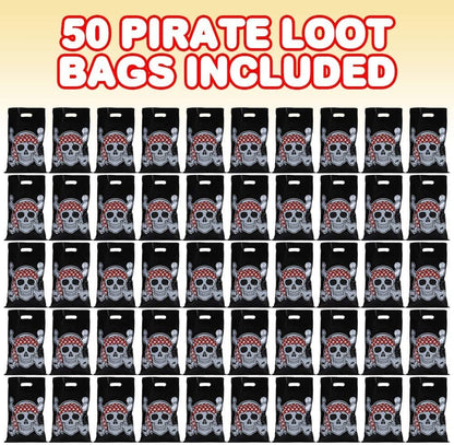 ArtCreativity Pirate Loot Bags, Set of 50, Durable Plastic Pirate Goodie Bags for Candy, Treats, Gifts, Cool Pirate Party Supplies, Birthday Party Favor Goody Bags for Kids, 17 x 11.25 Inches