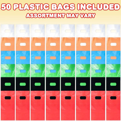ArtCreativity Colorful Gift Bags, Set of 50, Durable Plastic Goodie Bags in 8 Vibrant Colors, Party Favor Baggies for Candy, Treats, and Gifts, Essential Birthday Party Supplies, 15 x 8.75 Inches