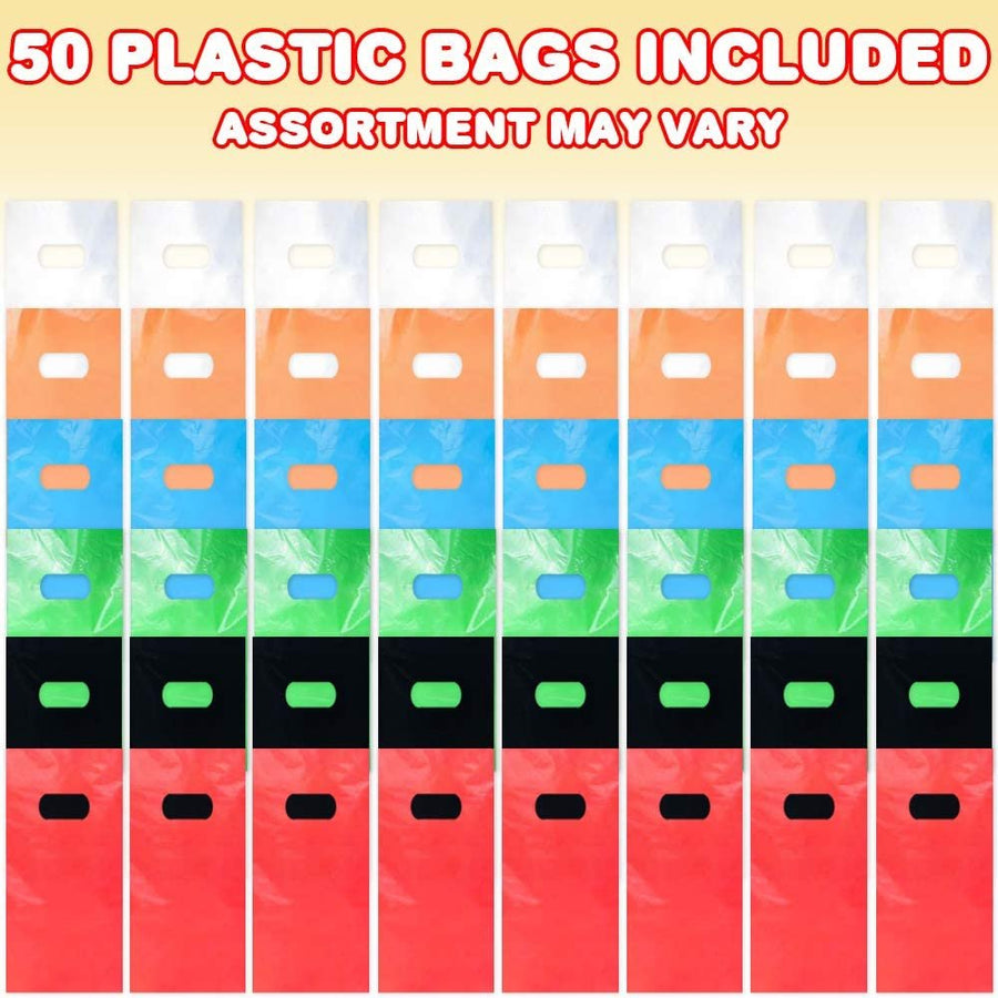 Colorful Gift Bags, Set of 50, Durable Plastic Goodie Bags in 8 Vibrant Colors, Party Favor Baggies for Candy, Treats, and Gifts, Essential Birthday Party Supplies, 15 x 8.75"es