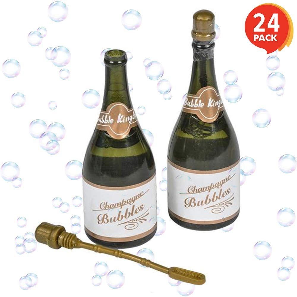 Champagne Bubble Blowing Wands for Kids - Set of 24 - 3" Mini Bubble Blower Bottles - Solution Included - Great Birthday Party Favors, Goody Bag Fillers, Gift Idea for Boys and Girls
