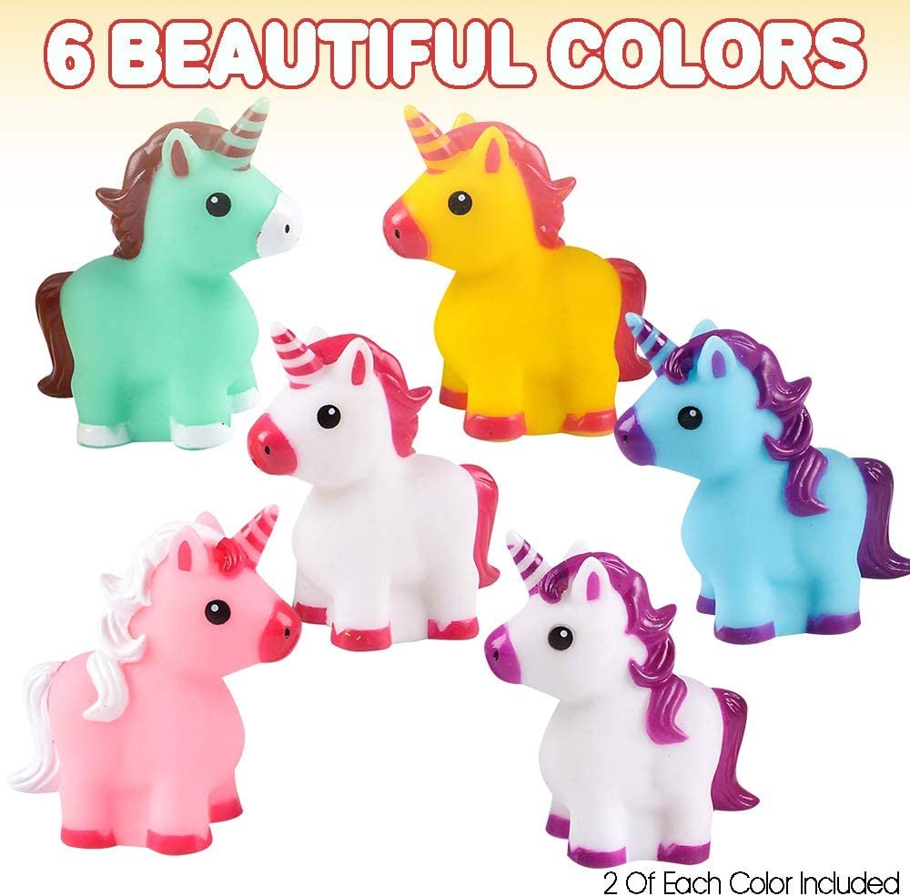 Unicorn Rubber Toys for Kids - Pack of 12 - Unicorn Birthday Party Favors and Supplies, 2" Floating Bath and Pool Water Toys for Girls, Cute Goodie Bag Fillers, Assorted Colors