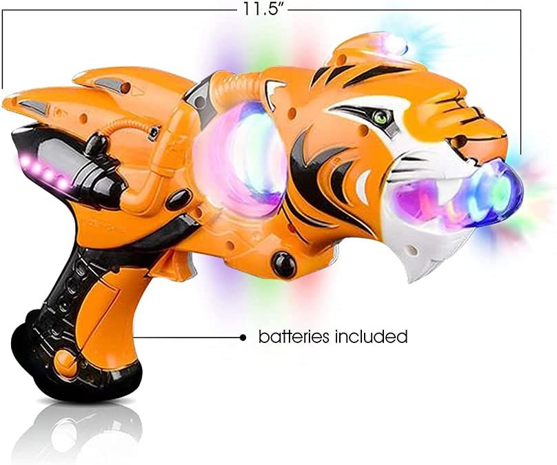 Light Up Spinner Tiger Blaster by ArtCreativity - Set of 2 - Spinning LED and Cool Sound Effects, 11.5 Inch Toy Guns for Kids, Batteries Included, Great Gift Idea for Boys, Girls - Orange