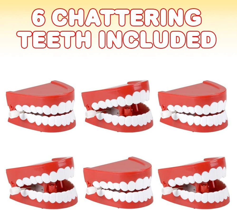 Chattering Teeth Wind Up Toy, Set of 6, Windup Chomping Toy Mouth, Dental Tooth Party Decorations, Fun Birthday Party Favors for Kids, Dentist Office Toys, Joke Gag Gift