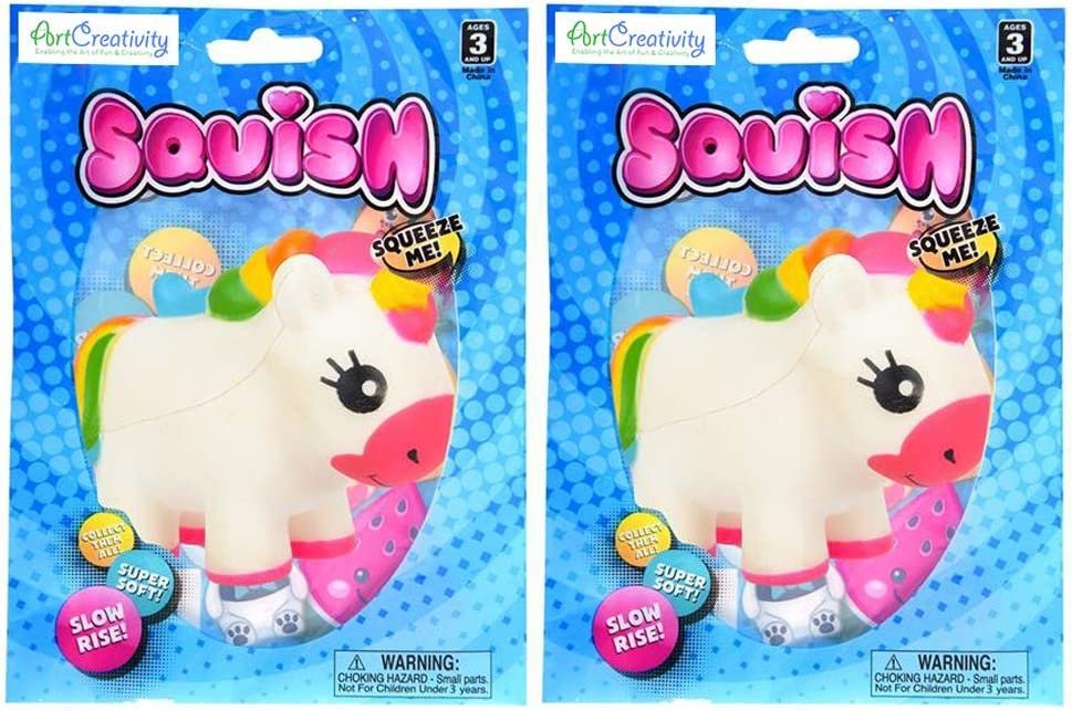 Squeezy Unicorn Toys for Kids, Set of 2, Super Soft Slow Rising Squeeze Toys, Stress Relief Sensory Toys for Children, Best Unicorn Party Favors, Goody Bag Fillers for Girls and Boys