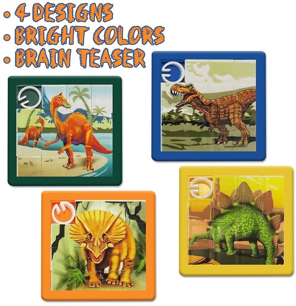 Dinosaur Slide Puzzles for Kids, Set of 8, Dinosaur Puzzle Set with Assorted Styles, Dino Toys for Boys and Girls, Dinosaur Party Favors and Kids’ Road Trip Toys