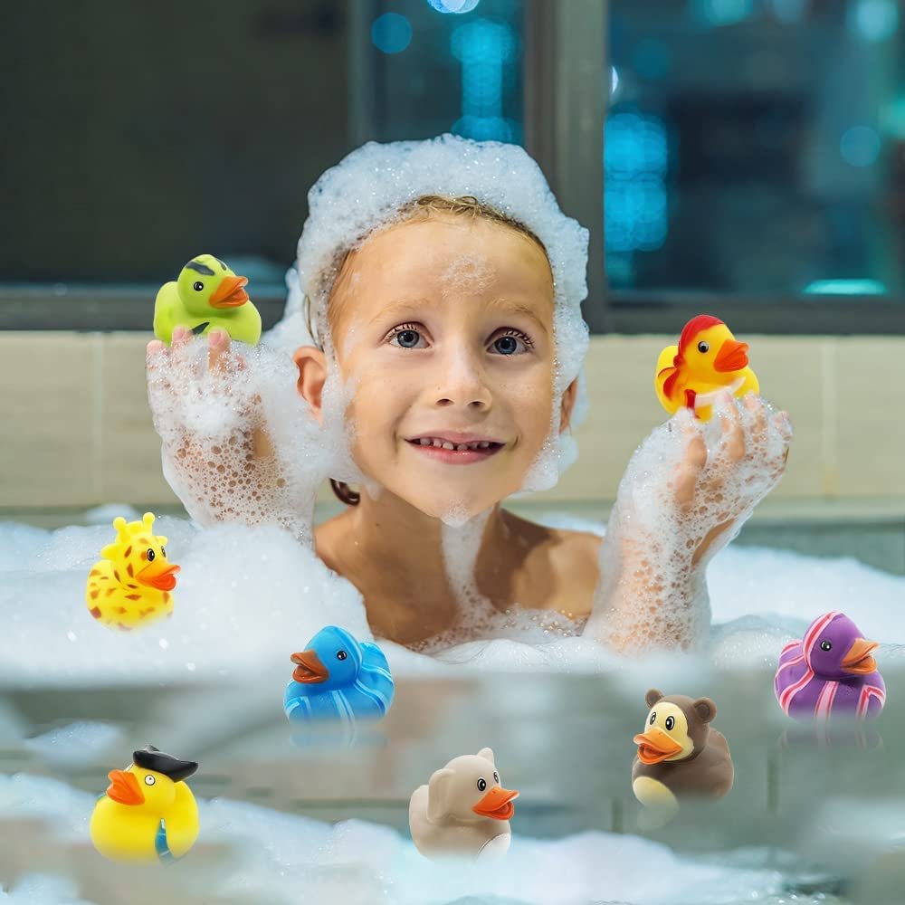 Rubber Duckies, Bathtub & Pool Ducks Toys for Kids 17 Designs, Assorted Pack of 50