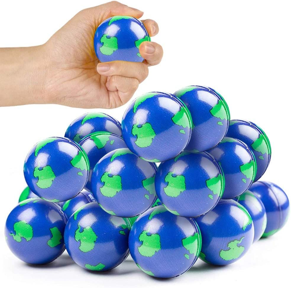 2" Earth Globe Stress Balls for Kids and Adults - Bulk Pack of 12 - Soft Squeeze Toys for Anxiety Relief, Fun Birthday Party Favors, Treasure Box Prizes for Classroom