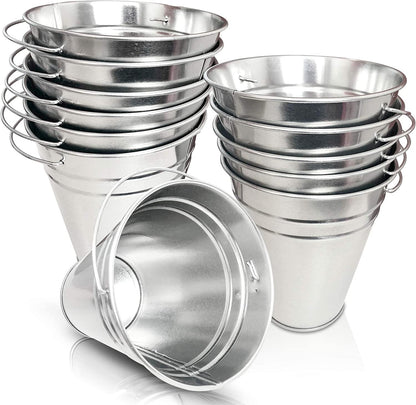 ArtCreativity Large Galvanized Metal Buckets with Handles, Set of 24, 5 Inch Metallic Pails, Rustic Wedding Decorations, Centerpieces for Party, Decorative Ice Buckets, Vase, Garden Planters