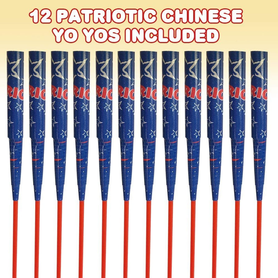 Mini Patriotic Chinese Paper Yoyos, Set of 12, July 4th Party Favors for Kids, Red, White, and Blue Toys with Stars and Stripes, Giveaways for Independence, Memorial, and Veterans Day