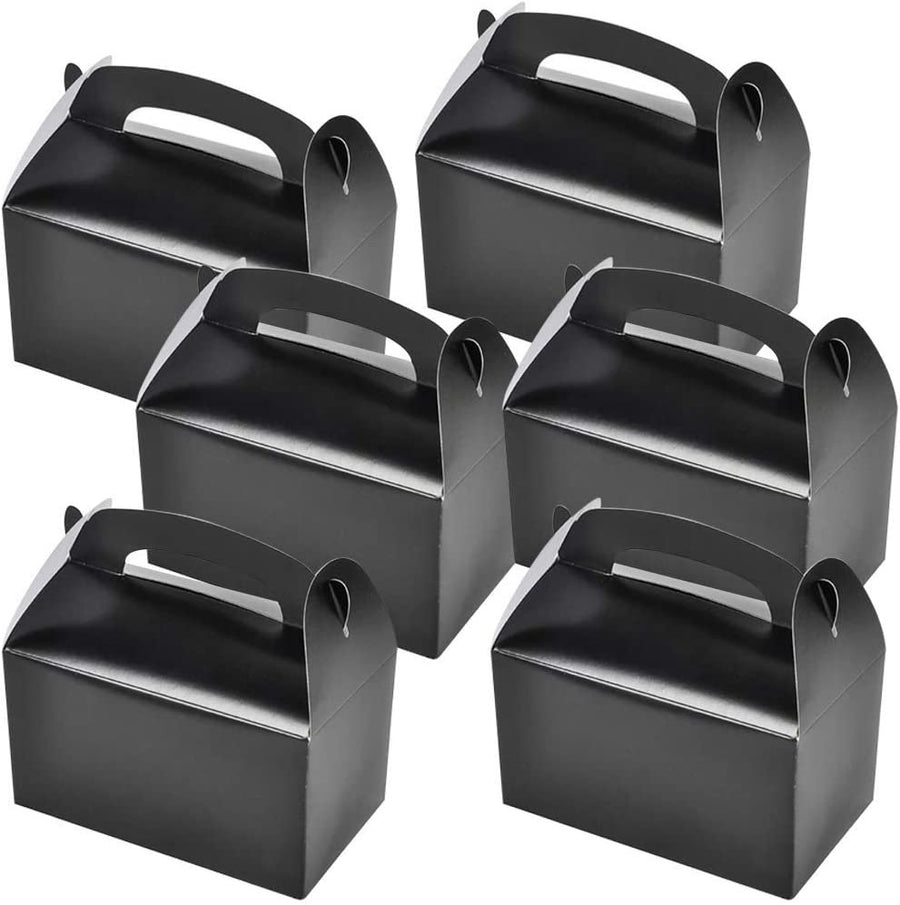 ArtCreativity Black Treat Boxes for Candy, Cookies and Party Favors - Pack of 12 Cookie Boxes, Cute Cardboard Boxes with Handles for Birthday Party Favors, Holiday Goodies