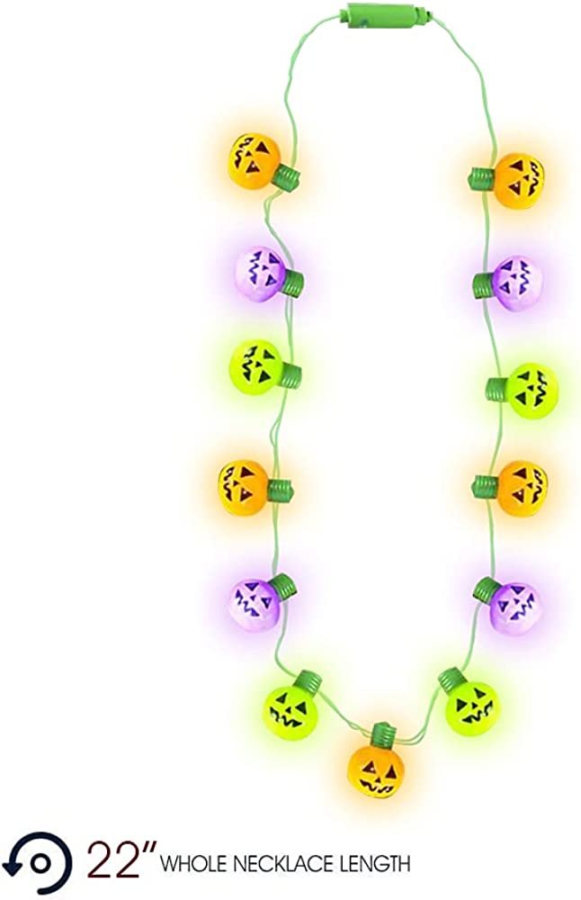 Light-Up Jack-O-Lantern Necklace with Multi-Mode Flashing LEDs, Halloween Party Favors, Halloween Party Accessories for Women, Men, and Kids, Great Gift Idea, Stocking Stuffer