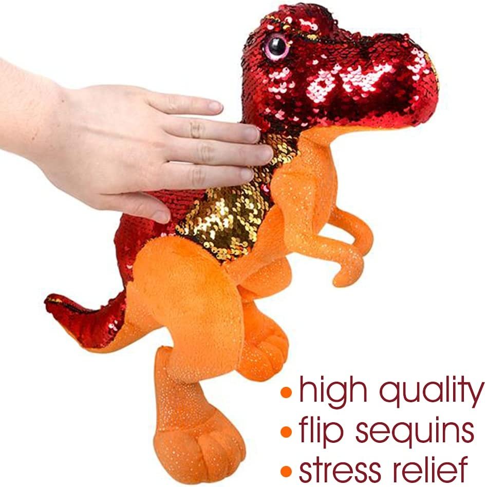 ArtCreativity Plush Sequin T-Rex, 1 PC, Soft Stuffed Dinosaur Toy for Kids with Color-Changing Sequins, Unique Fidget Toy for Boys and Girls, Cute Kids’ Room Décor, Cool Dinosaur Gifts