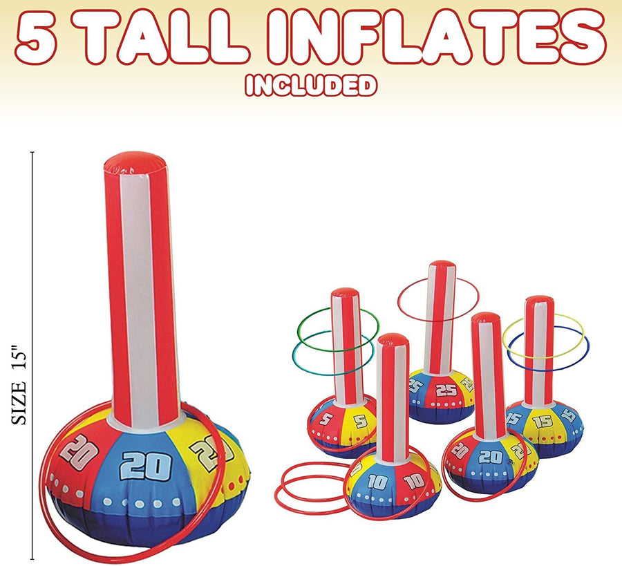 Inflatable Ring Toss Game by Gamie - Super Fun Outdoor Games for Kids & Adults - 5 15" Tall Inflate Bases, 5 Flexible Rings and 5 Sturdy Rings - Best Birthday Party Activity Boys and Girls