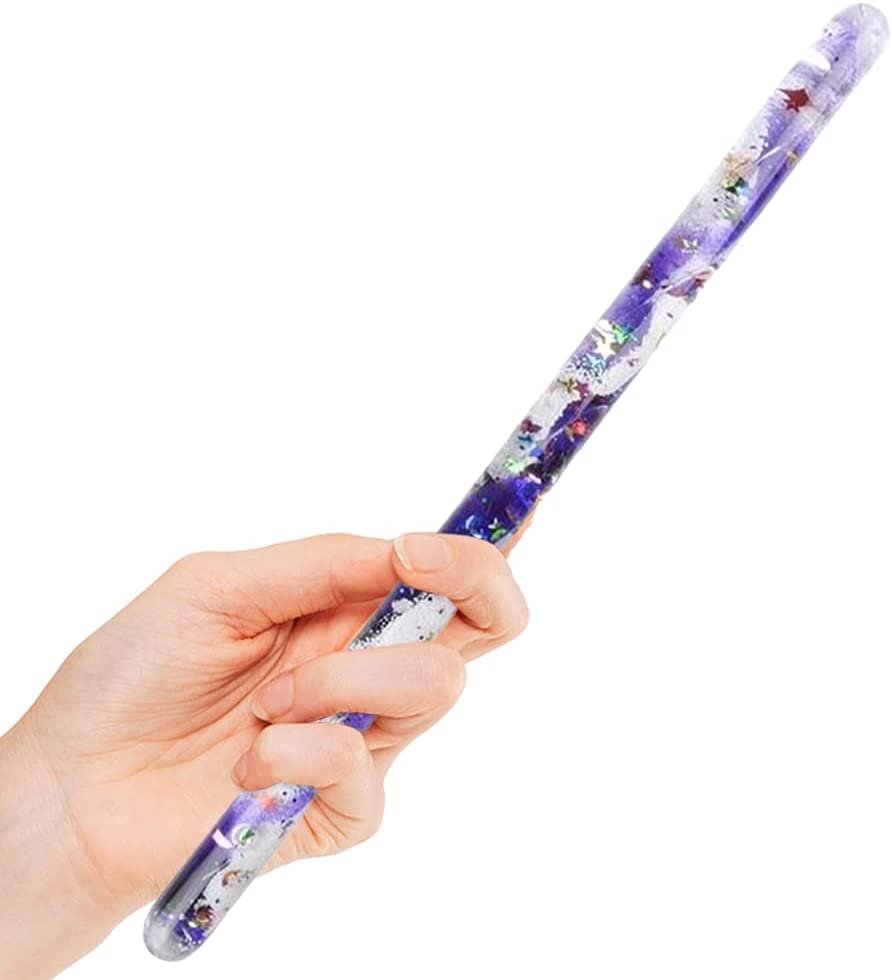 Jumbo Spiral Glitter Wands, Set of 4, Toy Wands for Kids with Mesmerizing Confetti, Calming Sensory Toys for Children, Kids’ Fidget Toys in Assorted Designs, Princess Party Favors