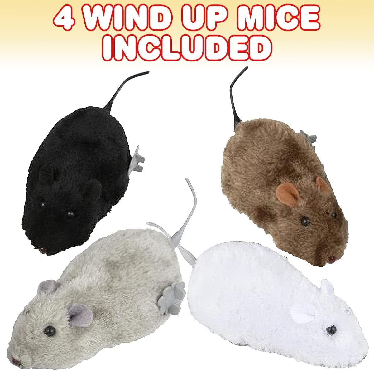 Wind Up Mouse Toys, Set of 4, Classic Prank Toys for Kids in 4 Colors, Animal Party Favors for Children, No Batteries Needed, Goody Bag Fillers for Boys and Girls