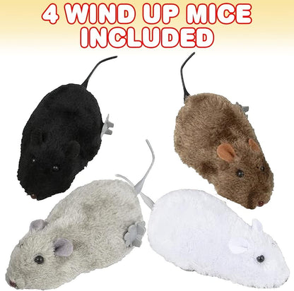 ArtCreativity Wind Up Mouse Toys, Set of 4, Classic Prank Toys for Kids in 4 Colors, Animal Party Favors for Children, No Batteries Needed, Goody Bag Fillers for Boys and Girls