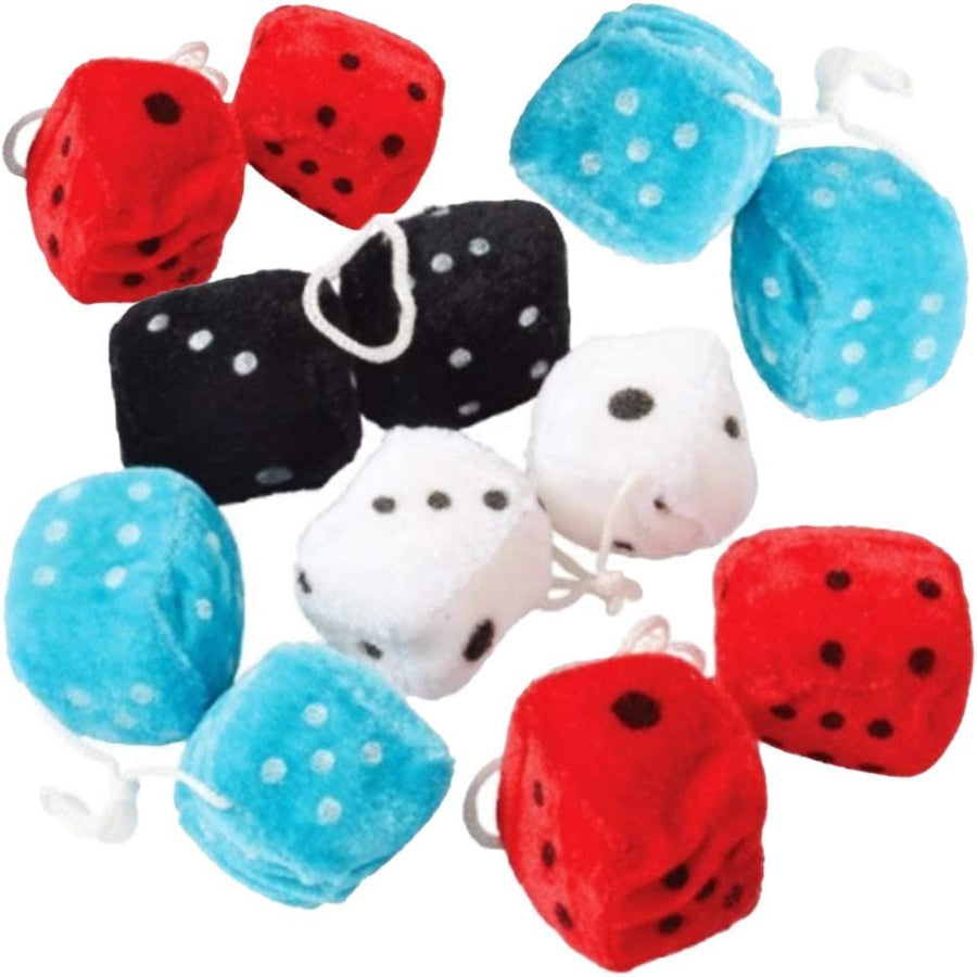 Plush Dice for Kids and Adults, 12 Dice Pairs, Fun Casino Party Favors, 1.5" Fuzzy Dice in Assorted Colors, Vegas Party Supplies, Cool Goodie Bag Fillers for Boys and Girls
